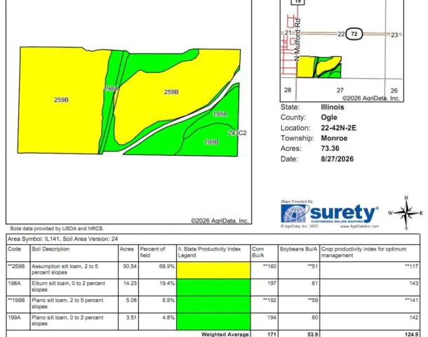 Land Auction 160 Acres – Monroe Center, IL