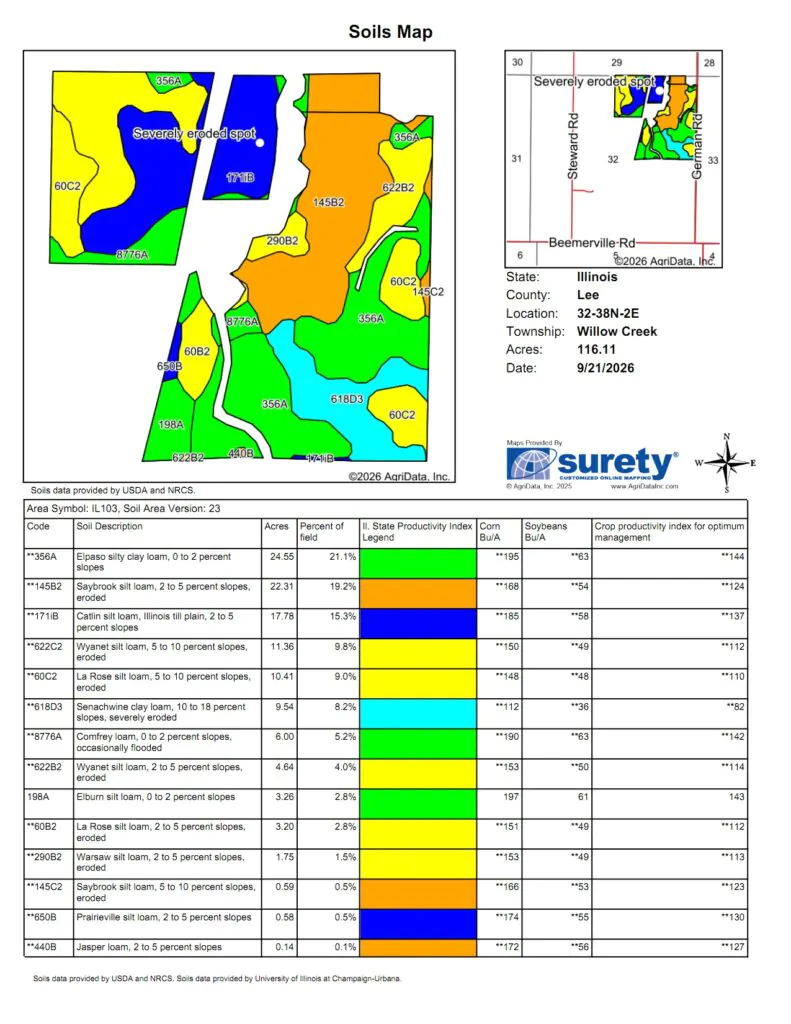 Land Auction 133 +/- Acres Willow Creek Township, Lee County, IL